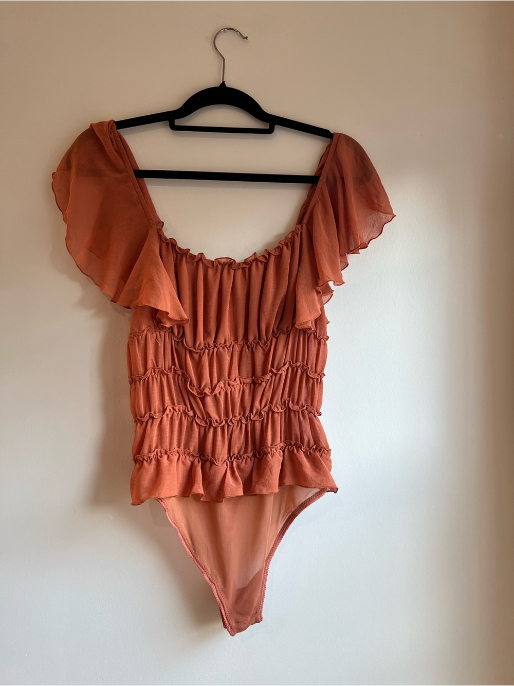 Free People Terracotta Ruffled Off-Shoulder Bodysuit